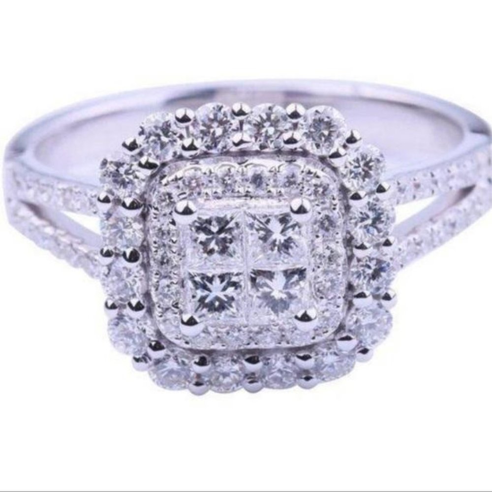 NEW 925 STERLING SILVER DIAMOND HALO SQUARE RING, CUTE RING, SHINY RING. - Picture 6 of 6